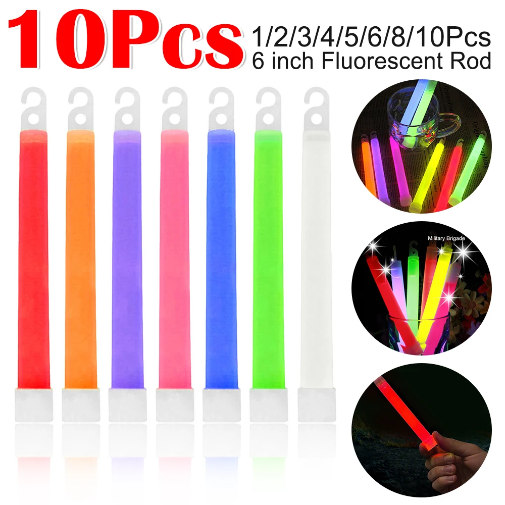 1/2/3/4/5/10Pcs Outdoor Emergency Glow Sticks 6 Inch Fluorescence Light Waterproof with Hook Non-toxic Hiking Camping Equipment