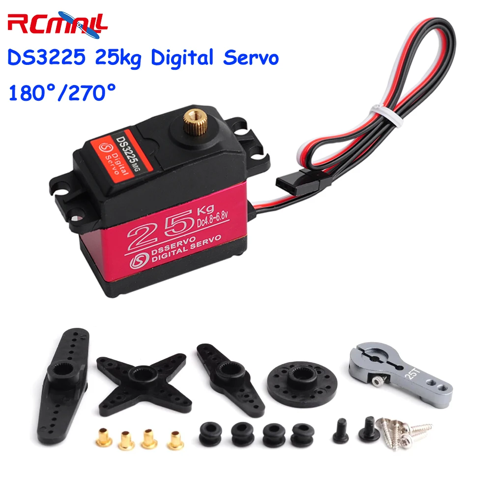 

RCmall DS3225 25kg Digital Servo Full Metal Gear with 25T Metal Arm 180/270 Degree RC Servo for RC Car Boat Robot