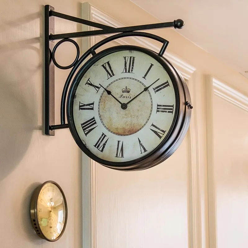 For Minimalist Metal Wall Clock Design Classic European Double Sided Wall Clock Retro Creative Reloj Digital Household Goods