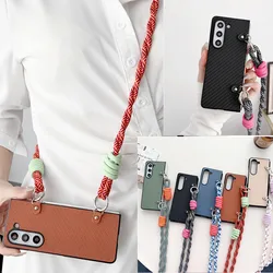 Simple Crossbody Shoulder Strap Long Rope Leather Case For Samsung Galaxy Z Fold6 Case For Galaxy Z Fold5 Cover Z Fold4 3 Capa