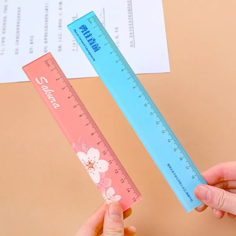 1 pcs Peach Cherry Pattern 15cm Transparent Rectangle Ruler School Office Student Stationery Drawing Tool Supplies 