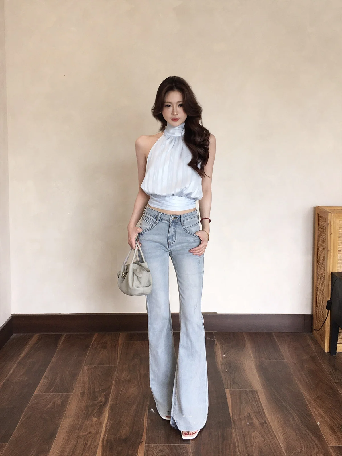 Wild Kiwi High Waist Blue Slimming Micro Flared Denim Jeans Women's Skin-friendly Elastic Long Pants High Waist Butt Lifting