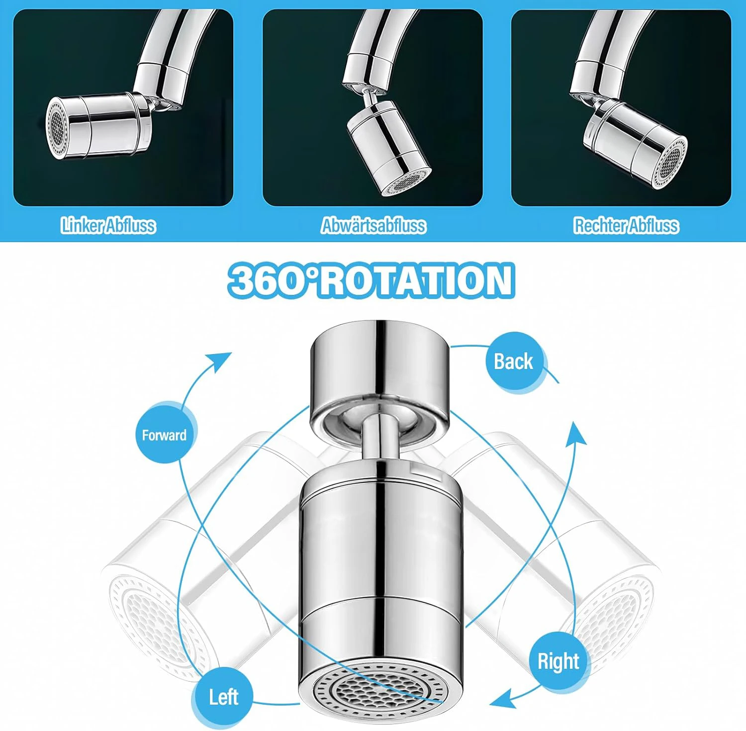 2 أوضاع  مطبخ  فلتر رأس رذاذ الصنبور  قابل للتعديل  360 ° دوار  splashback  اضغط على الفوهة فقاعة  بالوعة المطبخ  صنبور الهواء