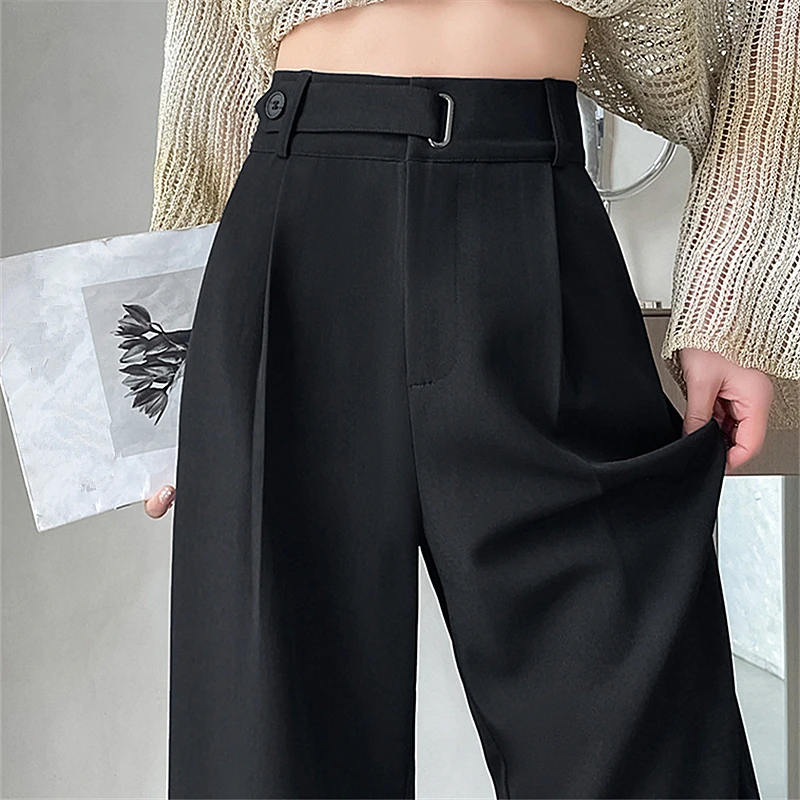 Séoulish printemps été femmes jambes larges pantalon 2024 nouveau bouton taille haute solide décontracté pantalon ample femme