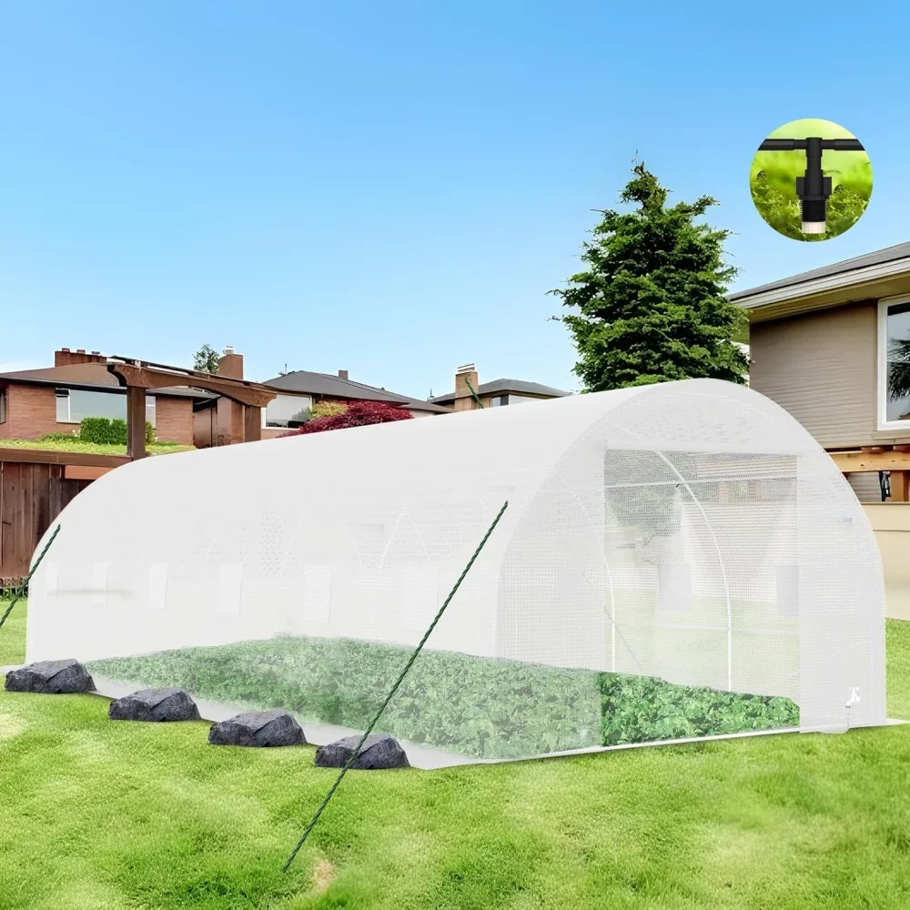 

25*10*6.6 Heavy Duty Greenhouse for Outdoors,Walk-in Green House with High Tunnel PE Cover & Irrigation Garden Sprinkler System