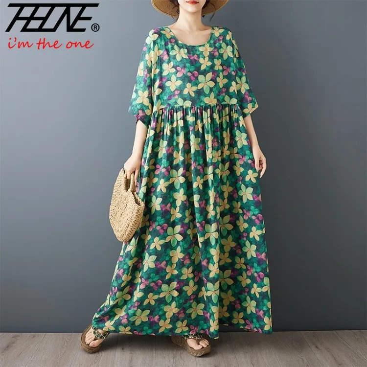 Sukienki damskie 2026 Jesień Zima Maxi Długi Rękaw Vestidos Largos Feminino Robe Boho Casual Kwiatowe Luźne Bawełna Len — zdjęcie 5