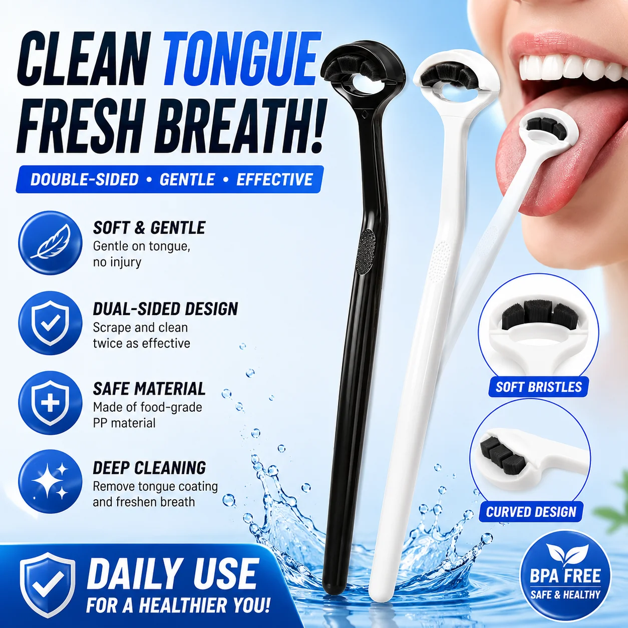 Tongue coating brush, tongue coating cleaner, tongue coating specialized tongue scraping tool, eliminates bad breath and odors