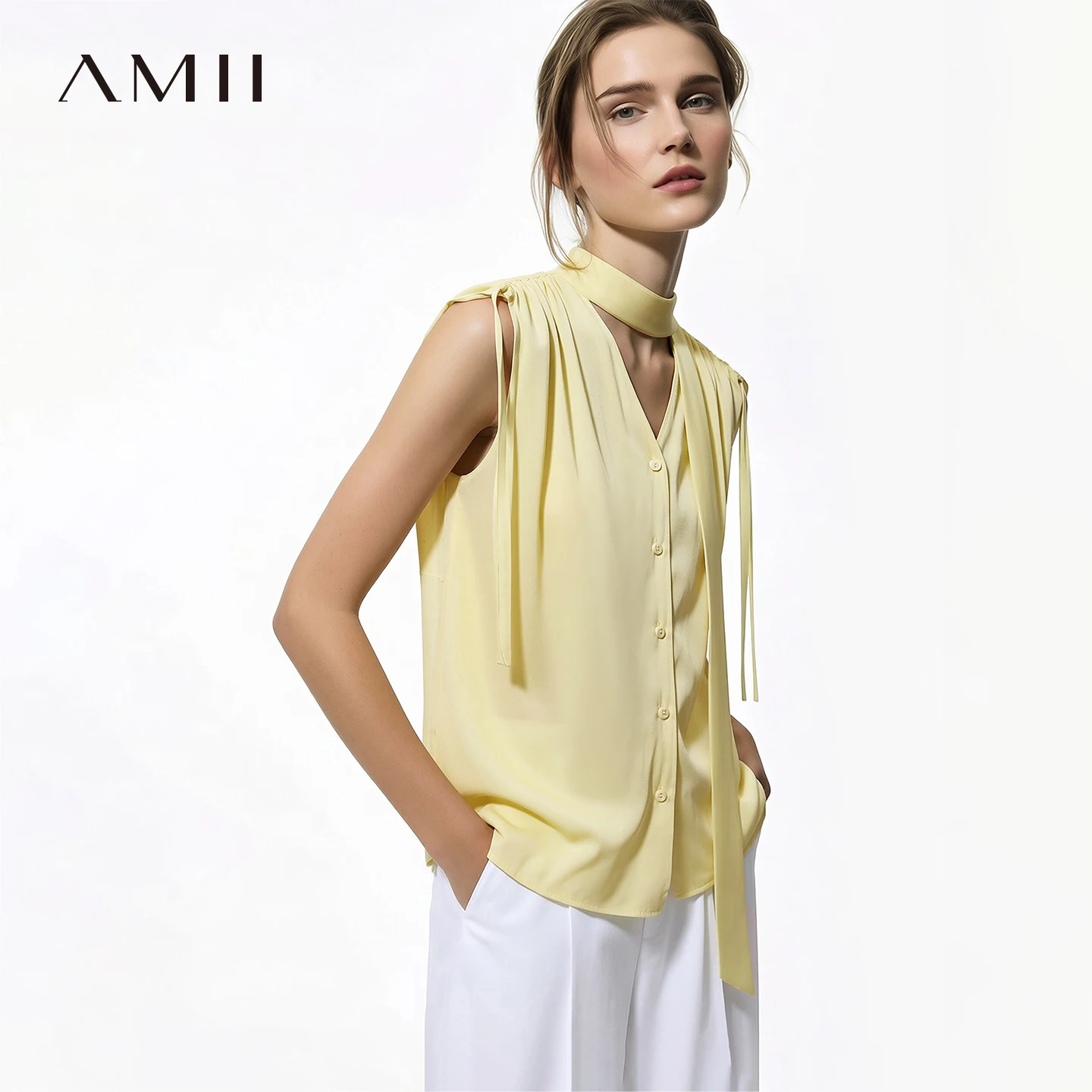 

Amii Sleeveless Women's Blouse 2026 Summer New Tie Neck Chiffon Top Flowy Loose Elegant Chic Office Shirt For Women 12642121