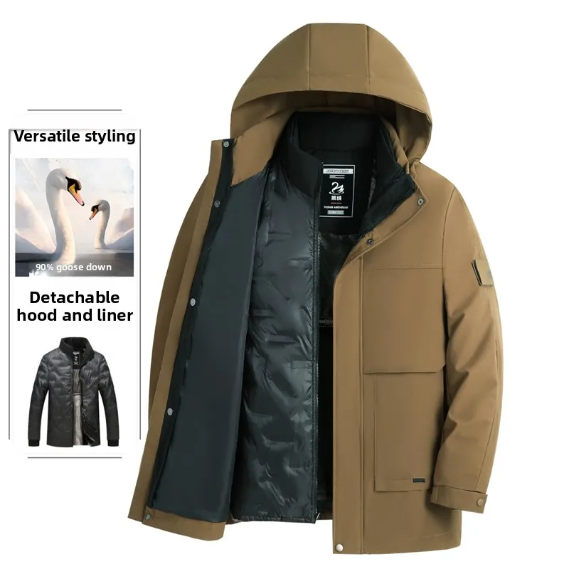 

Men's Casual Goose down Jaet Winter New Sle Thiened ort Coat Warm Hooded Outdoor Faion Ci Life Polyester Fiber