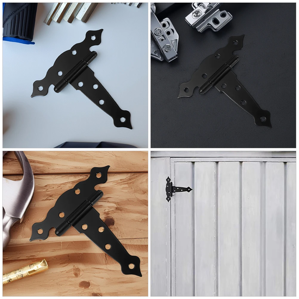 Черная Т-образная петля, сверхмощные дверные петли для сарая, фурнитура для ворот сарая, кованое железо, наружное деревянное крепление для забора для домашнего сада