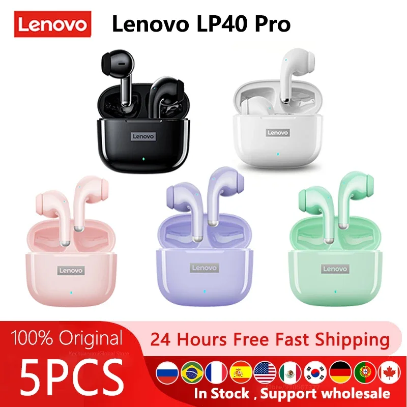 

5pcs Lenovo LP40 Pro 100% Original lp40pro TWS Earphones Wireless Bluetooth 5.3 Sport Noise Reduction Headphones Touch Control