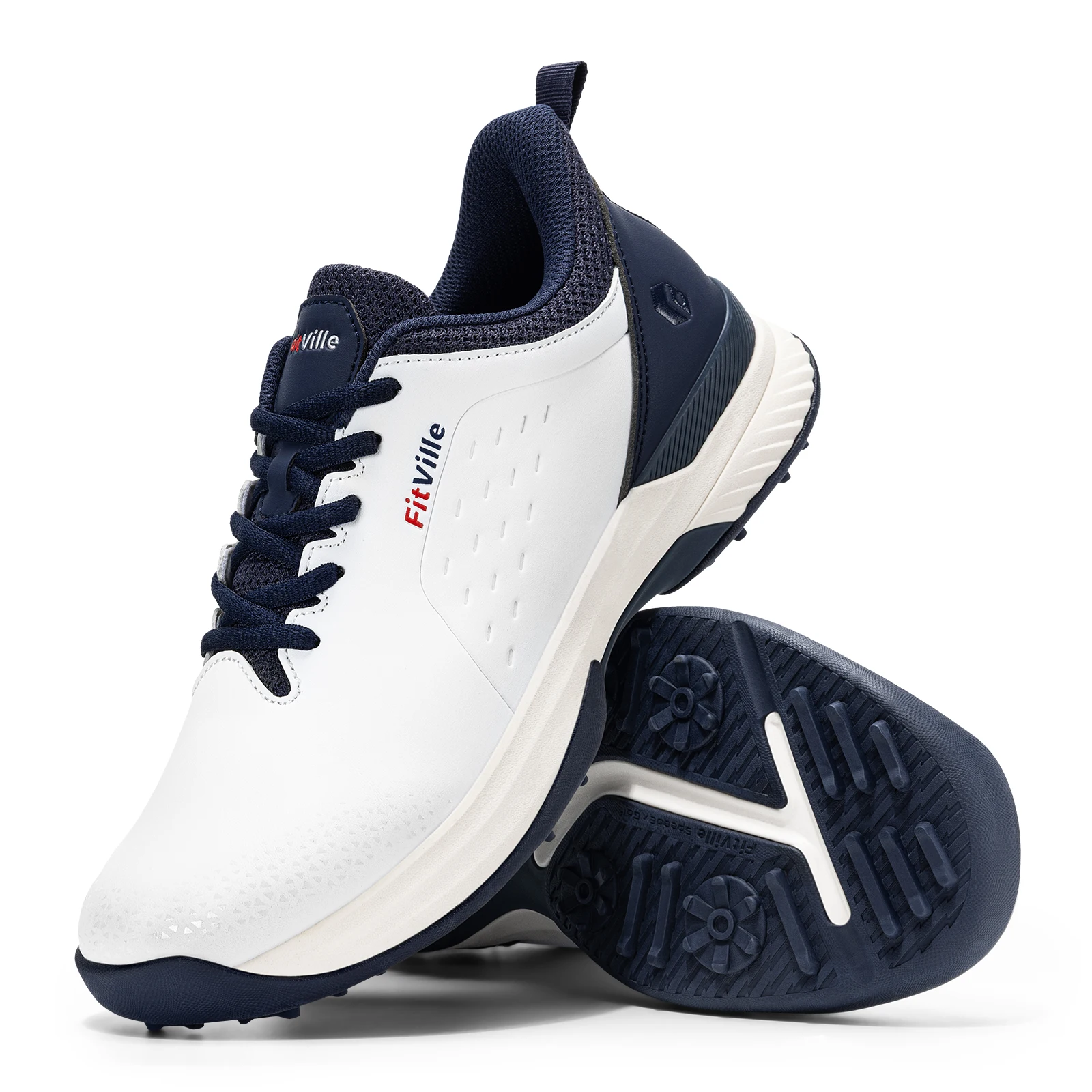 

FitVille Wide Men's Golf Shoes Water Repellent Golfing Sneakers Casual No-Slip Spiked Golf Shoes with Arch Support Footwear