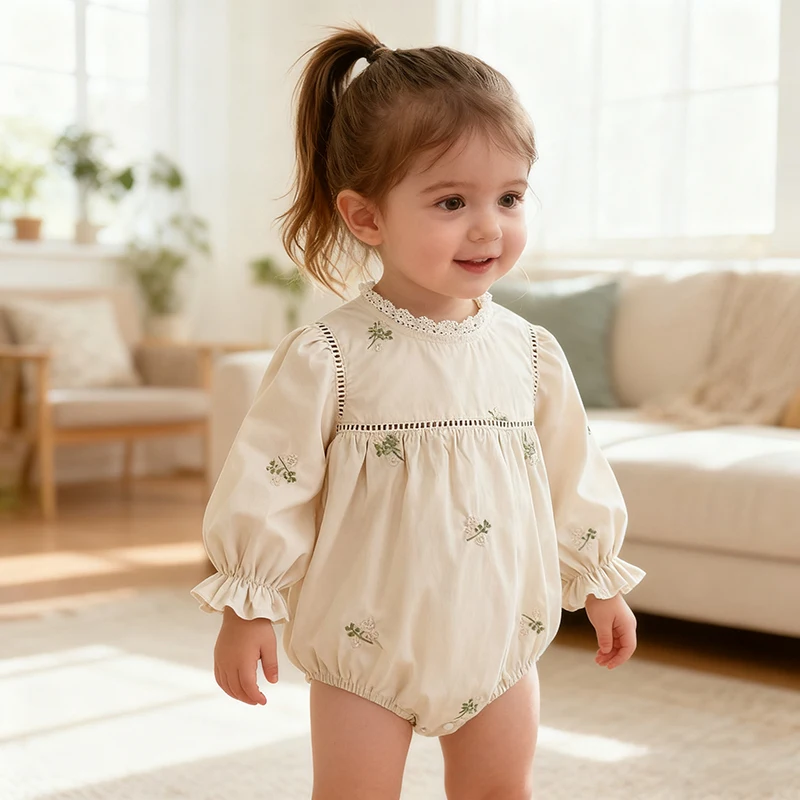 0-24M Herbst Neugeborenen Baby Mädchen Overall Frühling Lange Ärmeln Baumwolle Blume Stickerei Kleinkind Baby Mädchen Romper Kinder kleidung