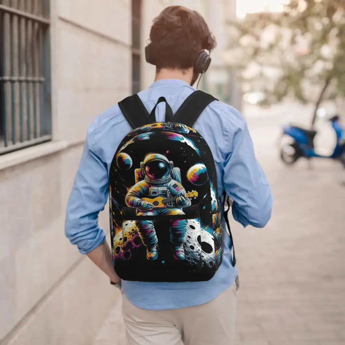 Astronaut Playing Guitar In The Space Student Backpack School Bag Hiking Travel Daypack for Men Women Bookbag Shoulder Bags