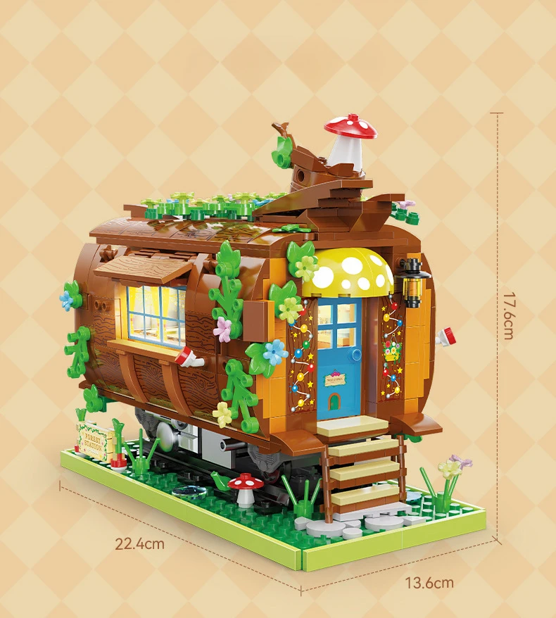 MOC Forest Train Street View House Assembly Model Boys and Girls Building Block Toys DIY Collection Bricks Gift