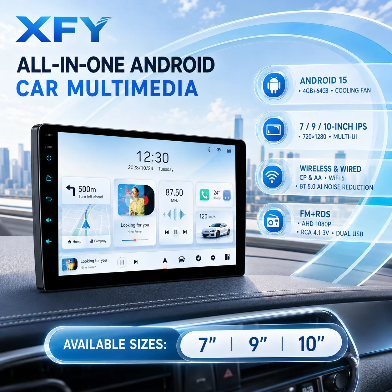 XFY 7/9/10 Inch Universal car multimedia video player For Toyota Hyundai Kia Nissan Honda 2DIN Android GPS Carplay/Auto radio