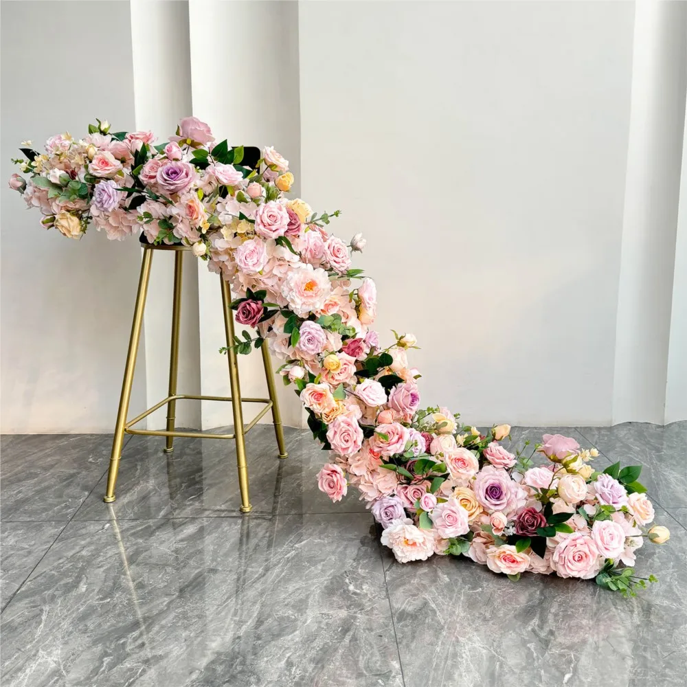 

Uflower 2m Pink Rose Flower Row Runner Artificial Flowers Wedding Backdrop Decor Floral Party Prop Window Display