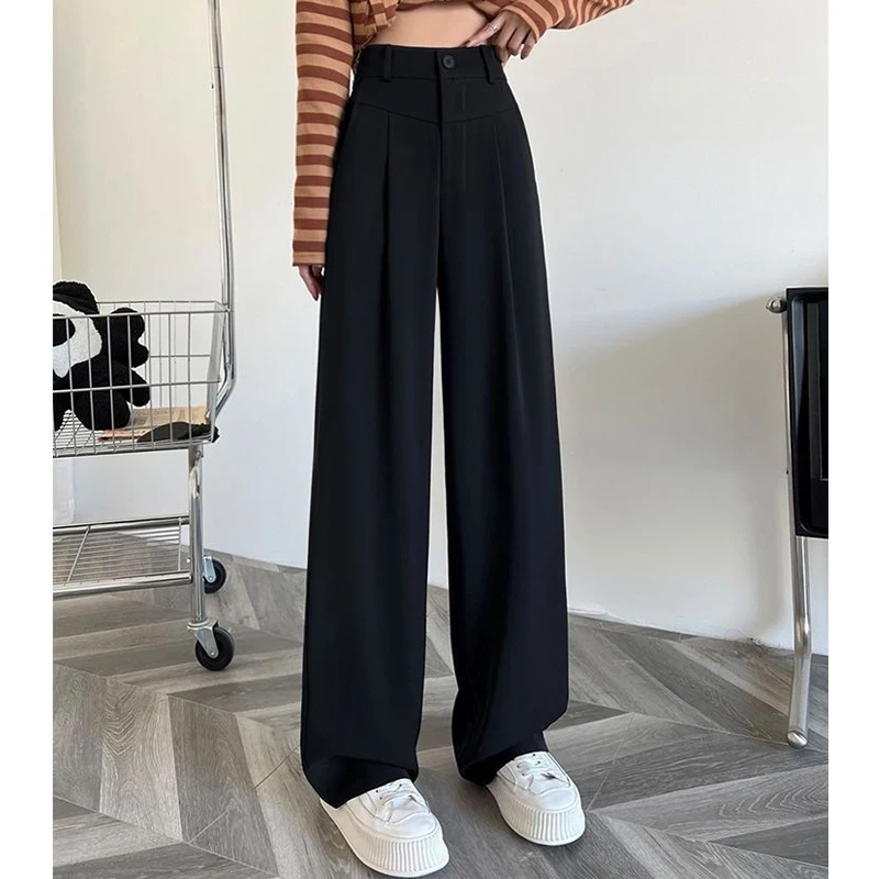 Imagem -05 - Mulheres Elegantes Cintura Alta Reta Perna Larga Terno Calças Primavera Outono Estilo Coreano Simples Casual Streetwear Calças Femininas Soltas