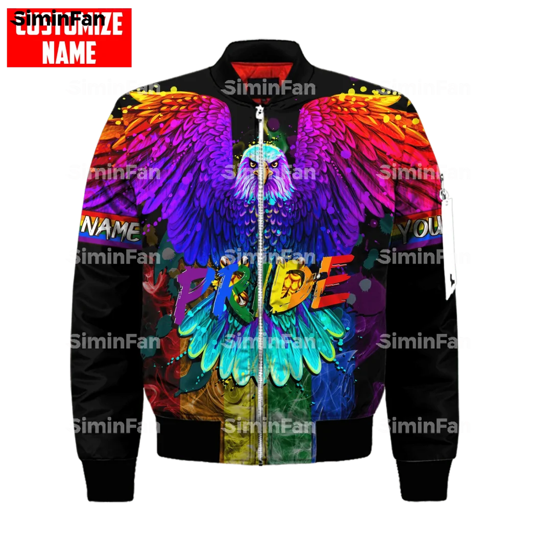 LGBT EAGLE PRIDE COLORFUL Printed Bomber Jacket Men Winter Coat Quilted Cotton Warm Outwear Windproof Female Unisex Streetwear