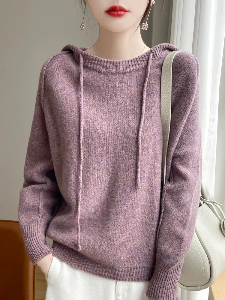 

Women's Autumn And Winter New High-End Thick Hooded Pure Color 100% Pure Wool Sweater As An Inner Layer Or Base Layer.