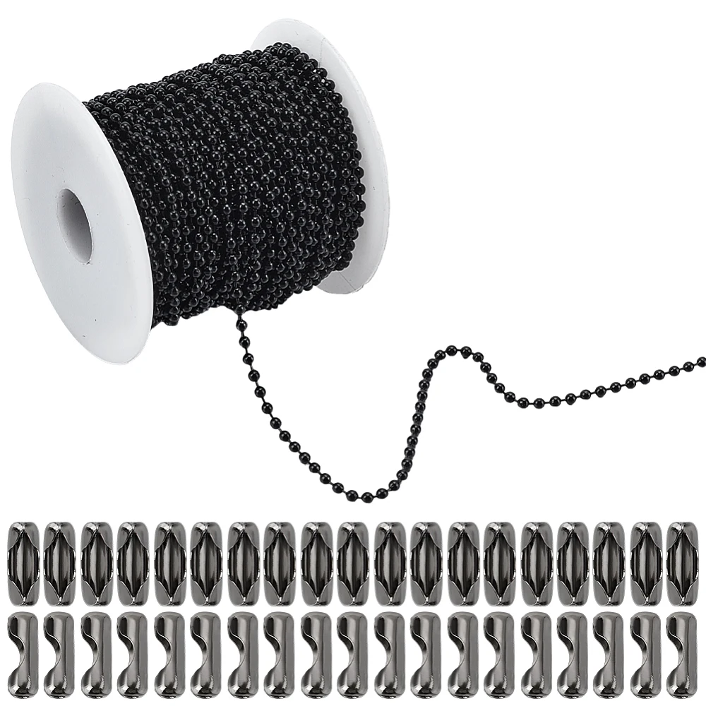 65.6ft/20m Ball Chain Roll 2.4mm Beaded Ball Chain with 40pcs Brass Connectors Iron Round Bead Link Chain Accessories for Dog