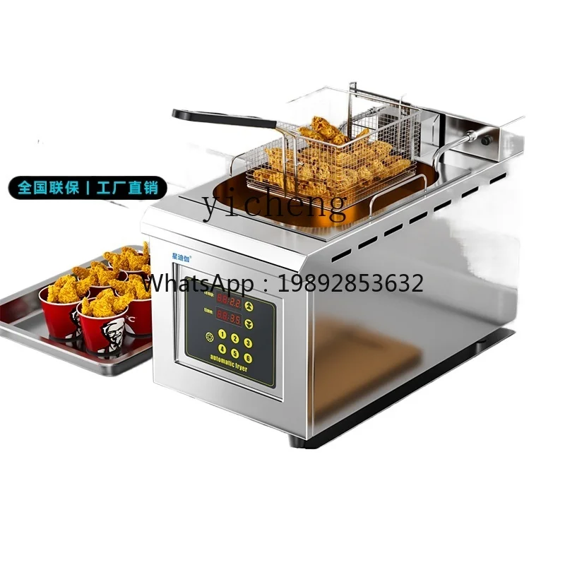 Freidora Eléctrica A1 Comercial, Freidora Automática con Elevación, Freidora Inteligente de Cilindro Simple y Doble