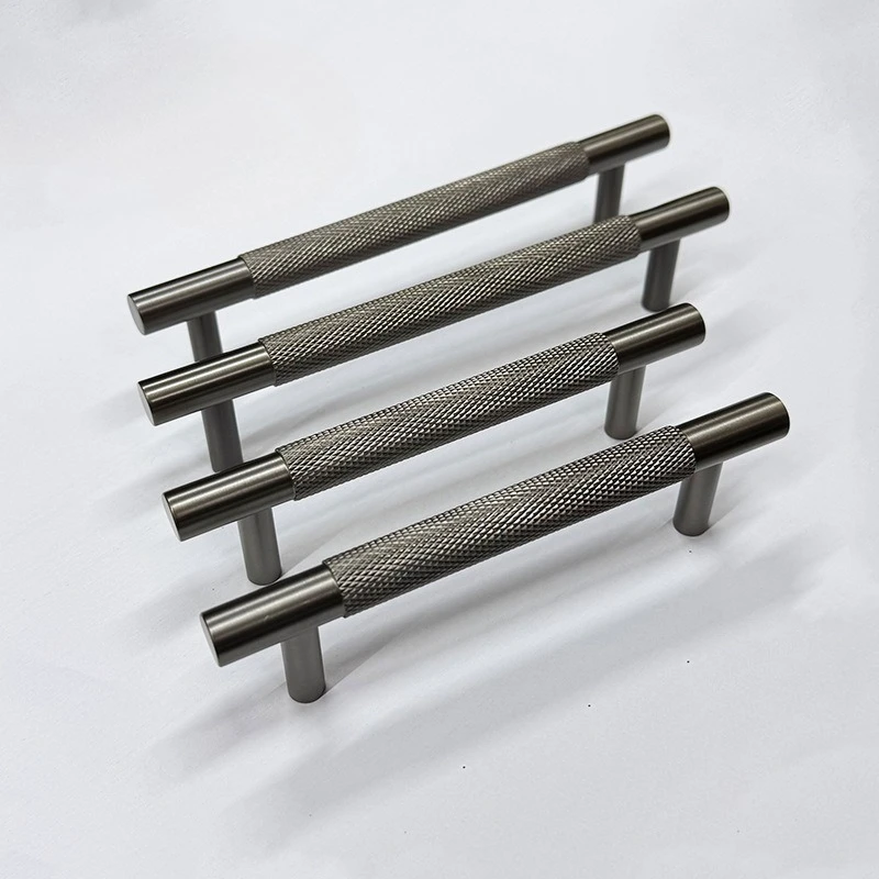 Gun Gray Brass Cabinet Handle Light Luxury Knurling Furniture Door Handle Simple Drawer Knob Creative Long Wardrobe Handle