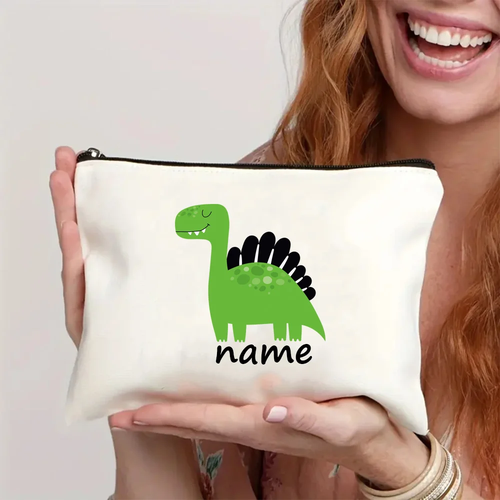 DIY Personalized Artistic Name Lettering, Cute Dinosaur Pattern Print Storage Bag - Large  Foldable Daily Commute Storage Bag