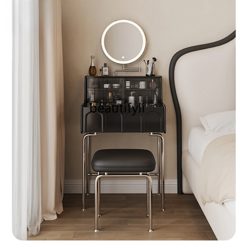 

Dresser Small Black Solid Wood Makeup Table French Retro Bedroom Mini Dresser