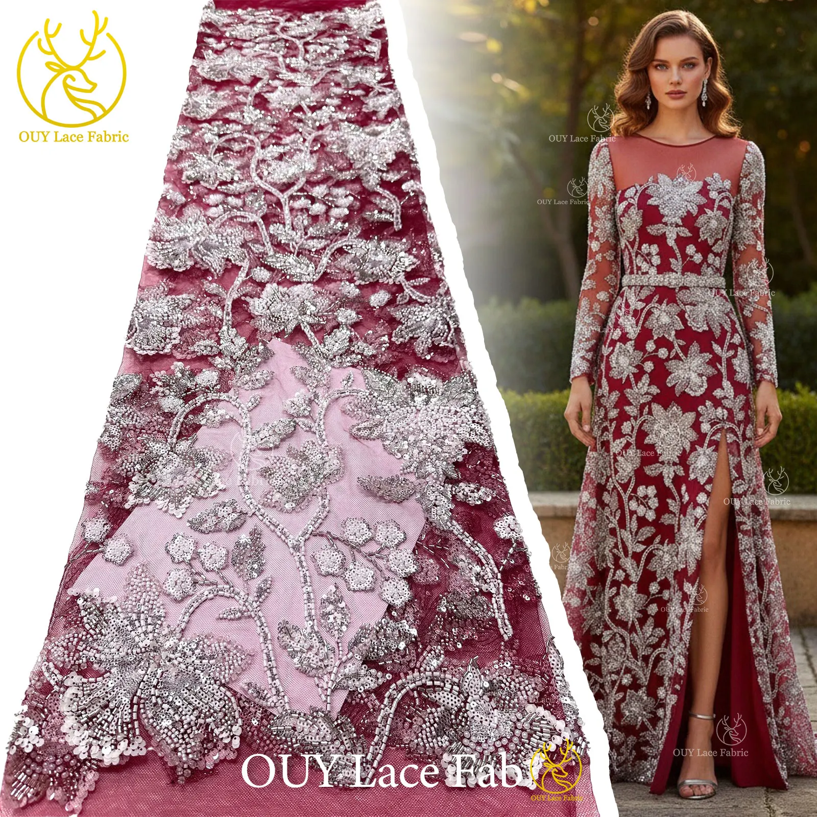 

5 Yards High Quality African Groom Beaded Lace Luxury Custom Nigerian French Sequins Tulle Lace Fabric Women New Evening Dress