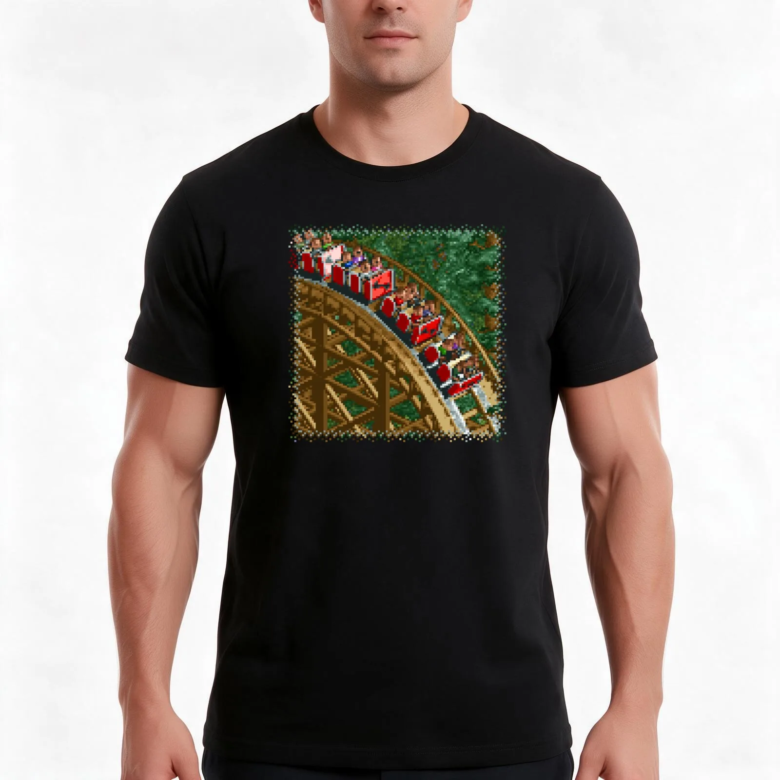 RCT - Wooden Roller Coaster T-Shirt, Summer Casual Cotton Tee, Oversized Streetwear Tops, Vintage Graphic Print, 100% Cotton