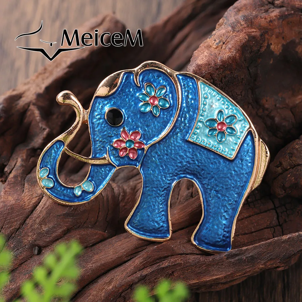 MeiceM Brooch Zinc Alloy Animal Series Elephant Color Enamel Drop Oil Art Exquisite Design Temperament Brooch For Women