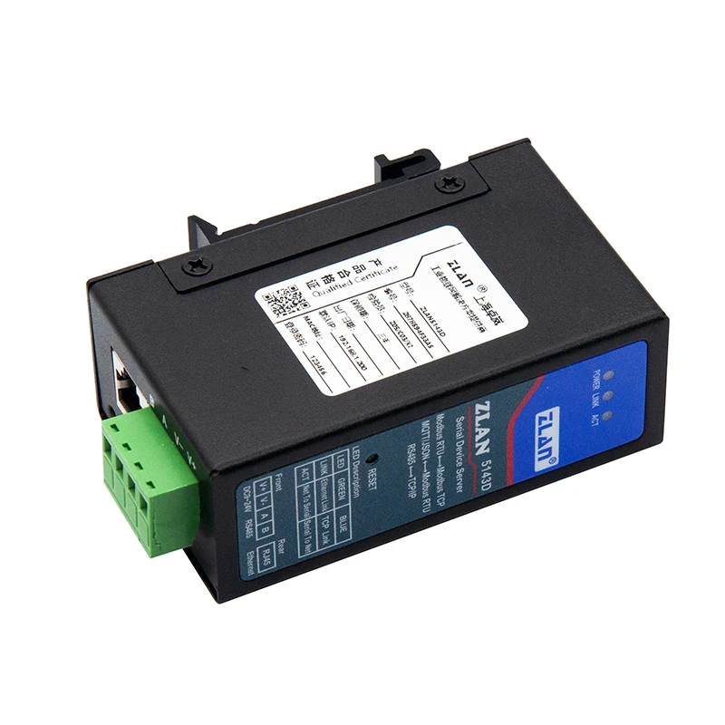 ZLAN5143D Small Size Din Rail Mounted Modbus RTU TCP Ethernet One Serial Port IoT Applications Modbus Communication Networking