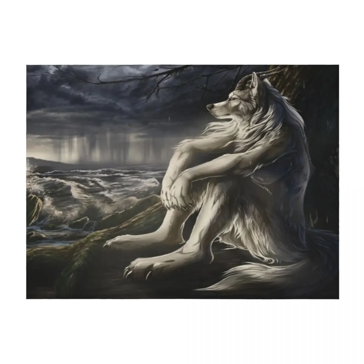 

emo white wolf sitting sad meme Throw Blanket decorative Hairys sofa bed Luxury Brand Blankets