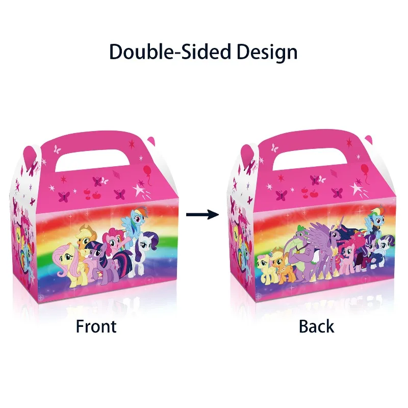 Confezione regalo di caramelle per feste My Little Pony Figura di cartone animato Kawaii Festa di compleanno Scatola di carta portatile portatile Sacchetto di carta Regalo creativo per bambini