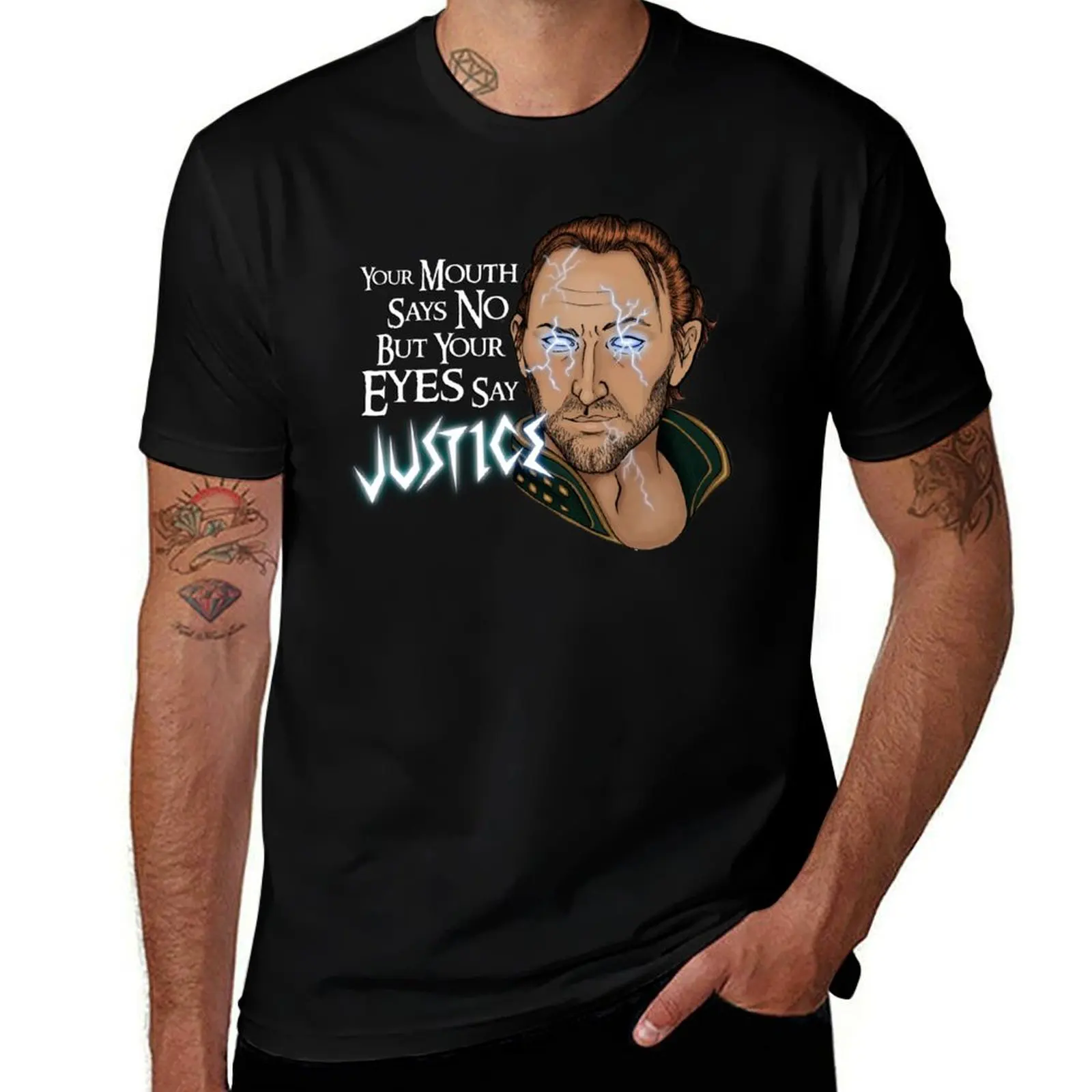 Votre bouche dit non, mais vos yeux disent JUSTICE T-Shirt basique en coton à manches courtes de couleur unie