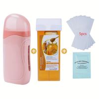 American Plug Hair Removal Kit with Wax Roller Soft Wax Melter for Men and Women including Post Wax Treatment 50 Wax Strips