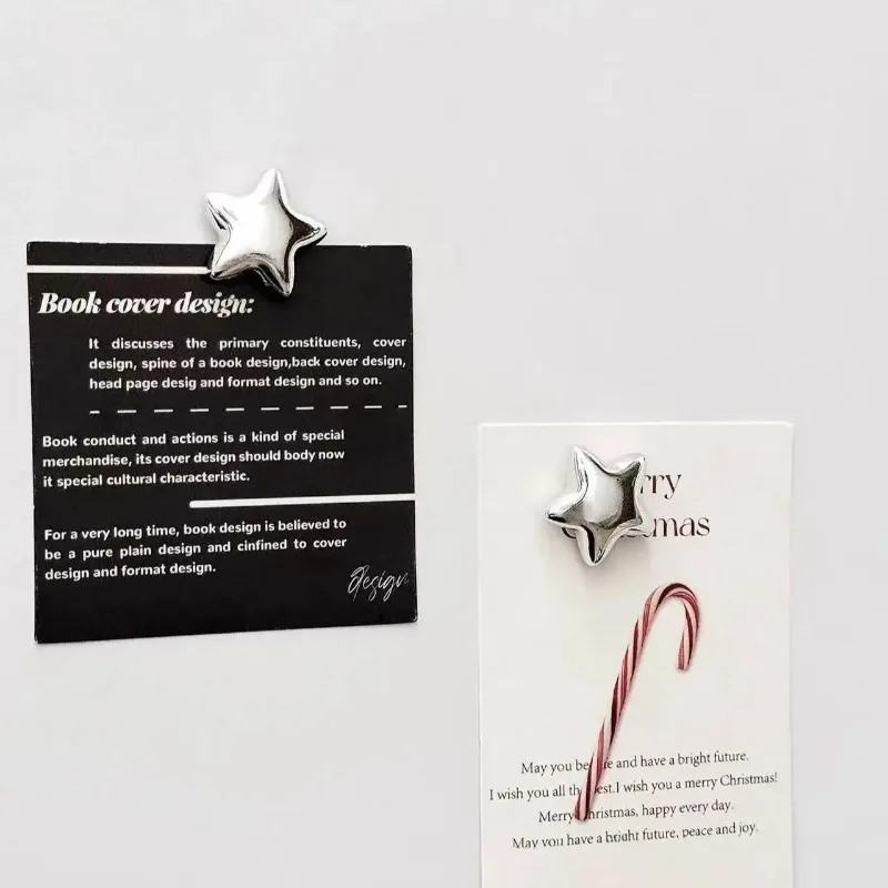 10Pcs Metal Heart-shaped Magnets with Silver Star Refrigerator Decals for Photo Mementos and Decorative Fixing