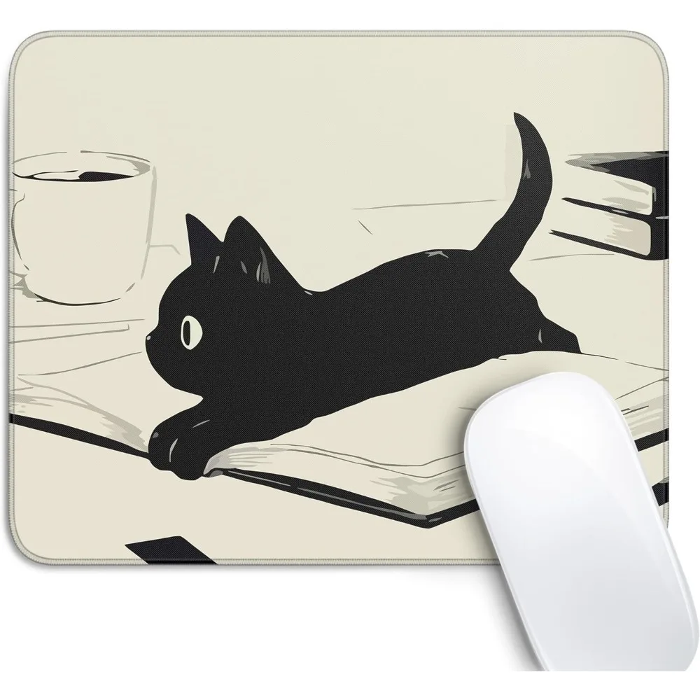 Kawaii Black Cat Anime Mauspad |   Rutschfeste, genähte Gummi-Schreibtischunterlage für Laptop, Büro und Reisezubehör