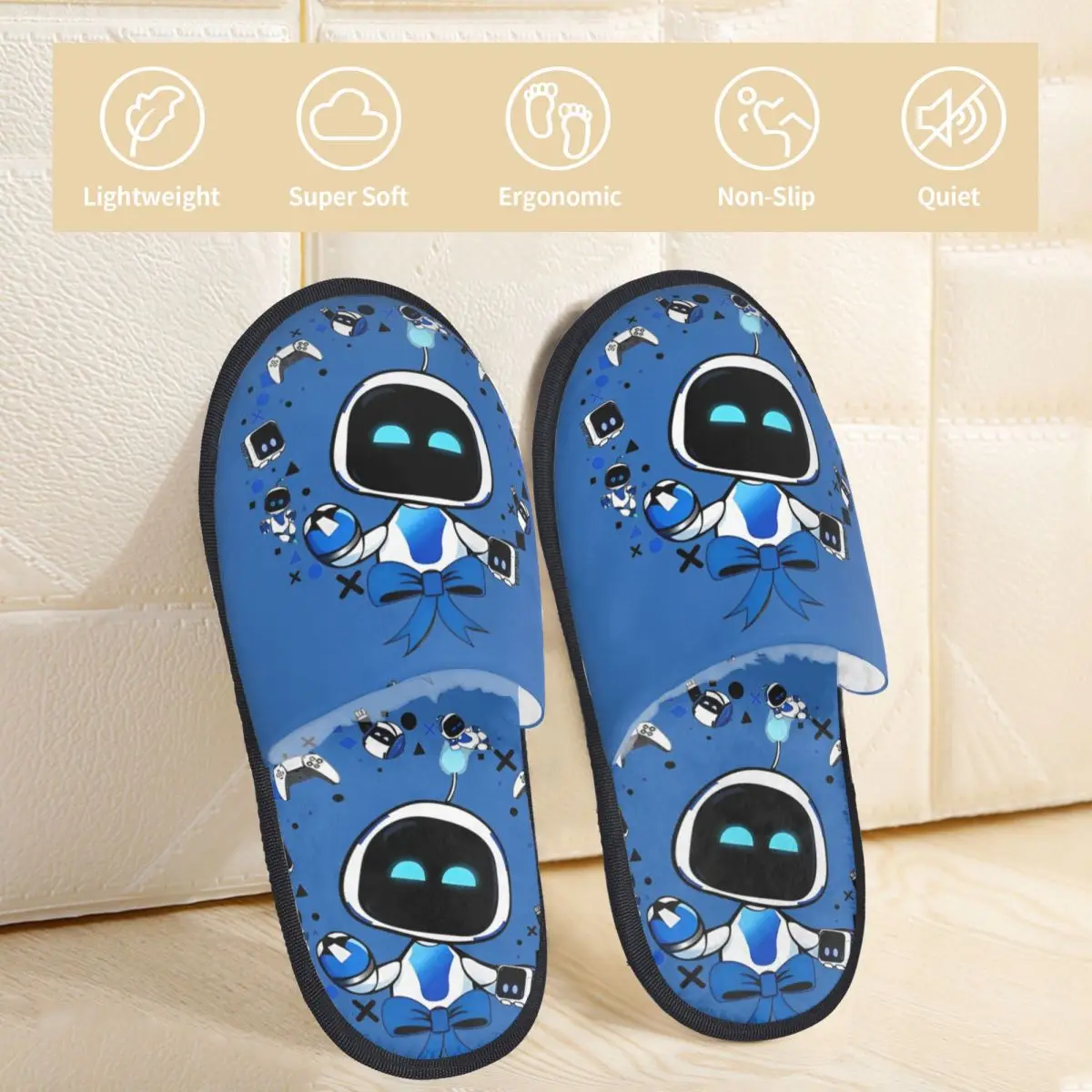 Winter House Slippers Astrobot Cartoon Game Merch Household Fur Slides Slippers Living Room Astros Playroom Soft Non-skid Slides