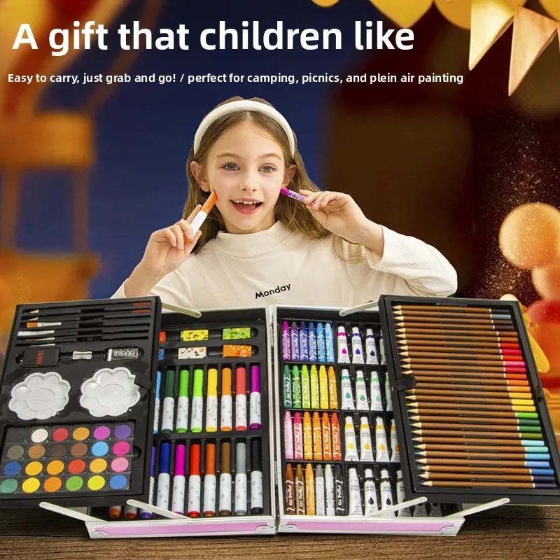 set-artistico-per-bambini-da-200-pezzi-in-valigetta-di-alluminio-con-pennarelli-ad-acquerello-pastelli-a-cera-pastelli-a-olio-colori-acrilici-e-strumenti-per-disegnare