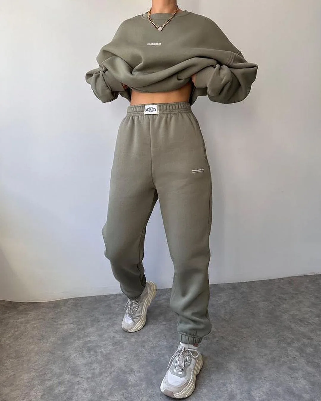 Fashion Casual Hoodies Two Piece Set Women Long Sleeve O Neck Loose Sweatshirt High Waist Sweatpants Suit Streetwear Tracksuits