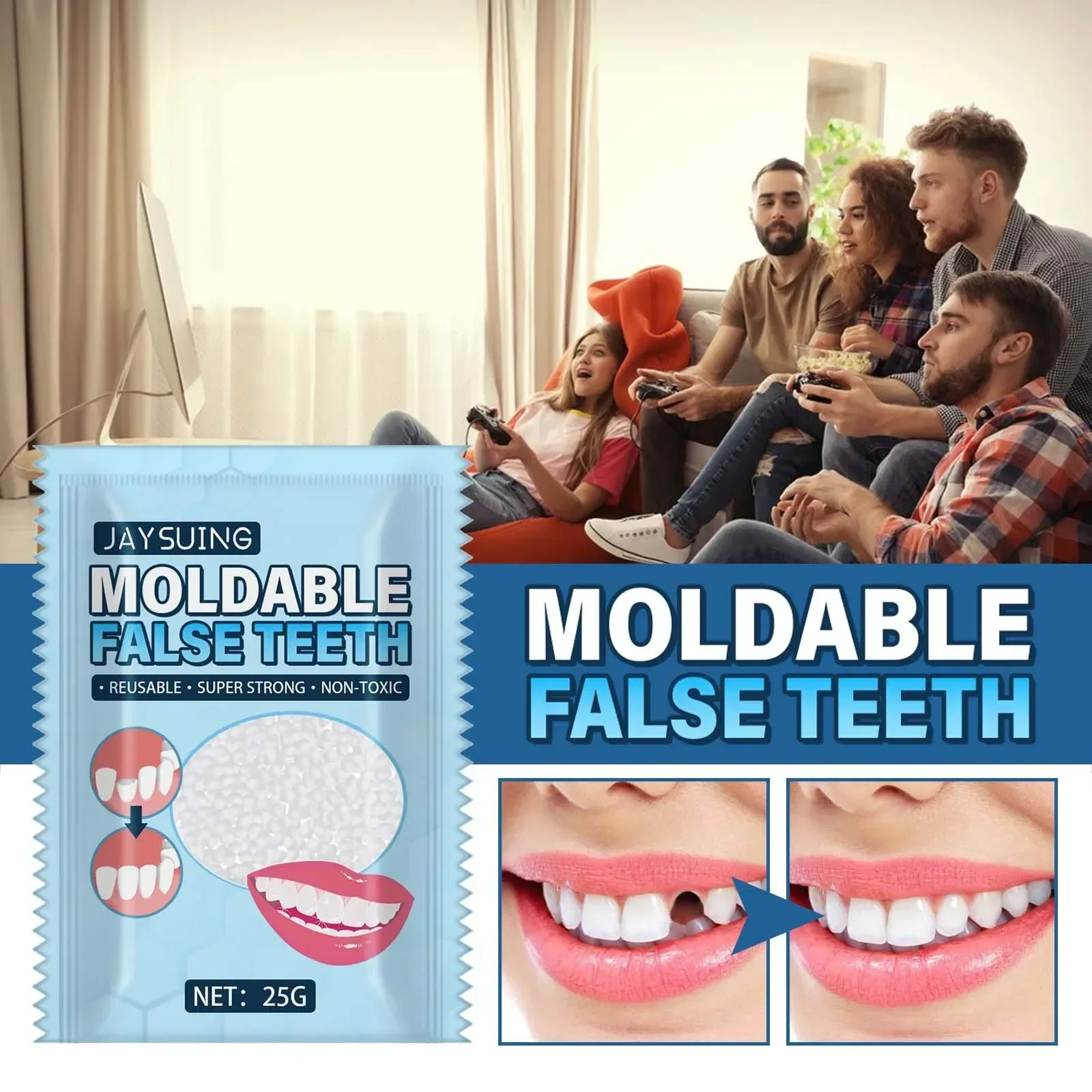 Top Quality Resin Denture Adhesive Tooth Gap Repair Falseteeth Temporary Solid Glue Granule Moldable Tooth Care Halloween Makeup