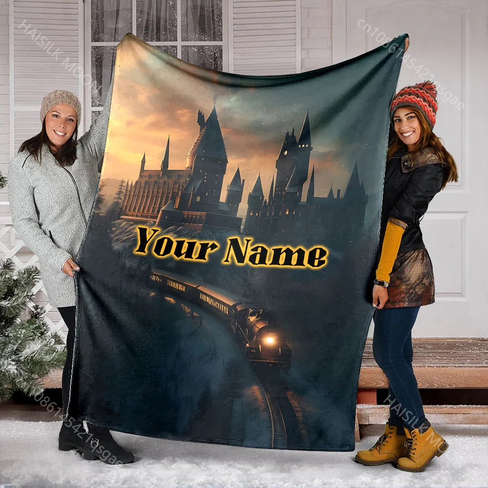 Personalized Name Blankets Custom Magic School Utensils Print All Seasons Soft Blankets Suitable for Sofa Beds Travel Beach RV