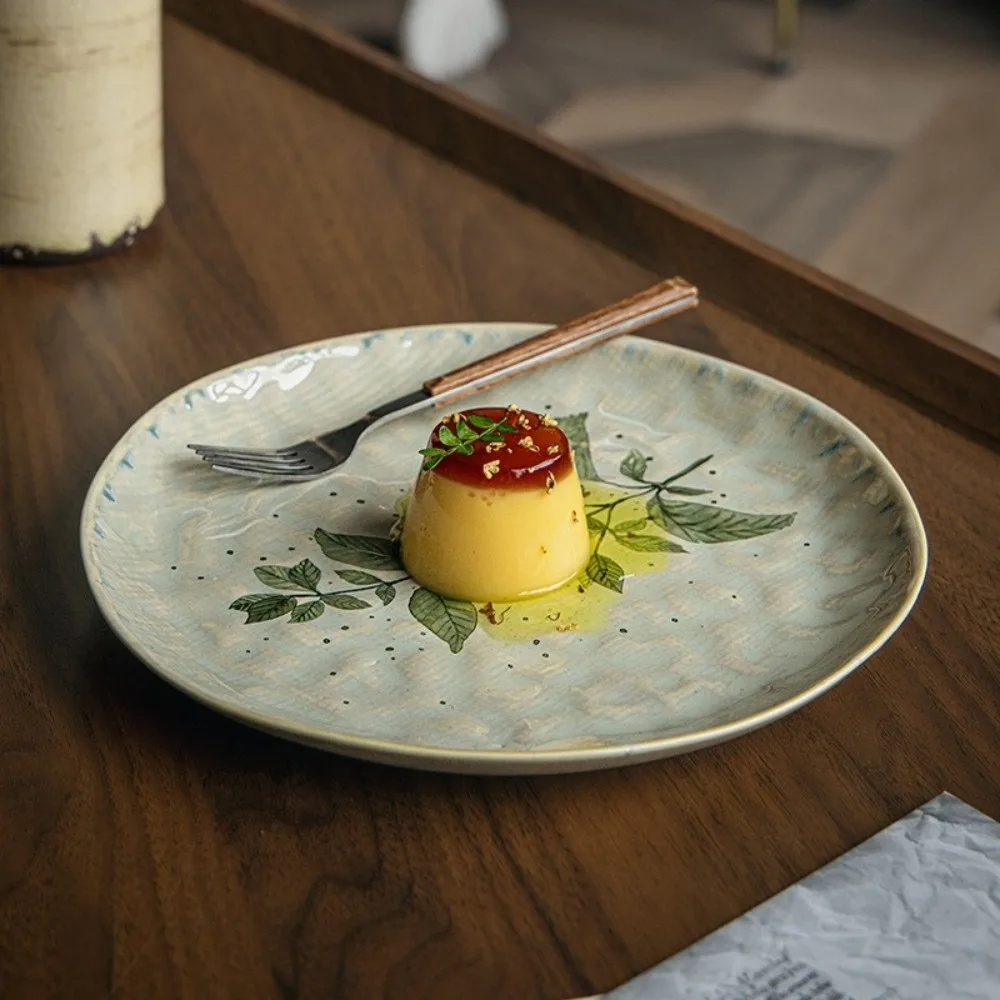 Beautiful Water Ripple Ceramic Dinner Plates Microwave Safe Round Pasta Plate Stackable Food Serving Tray Picnic