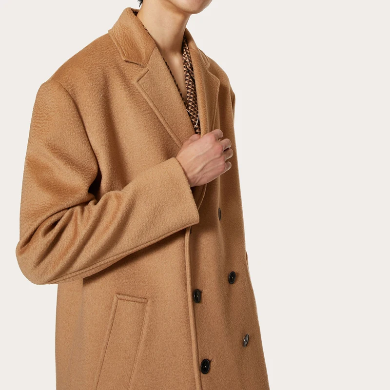 남성용 체스터필드 울 코트-롱 더블 브레스트 카멜, 클래식 영국 패션, 가을 및 겨울