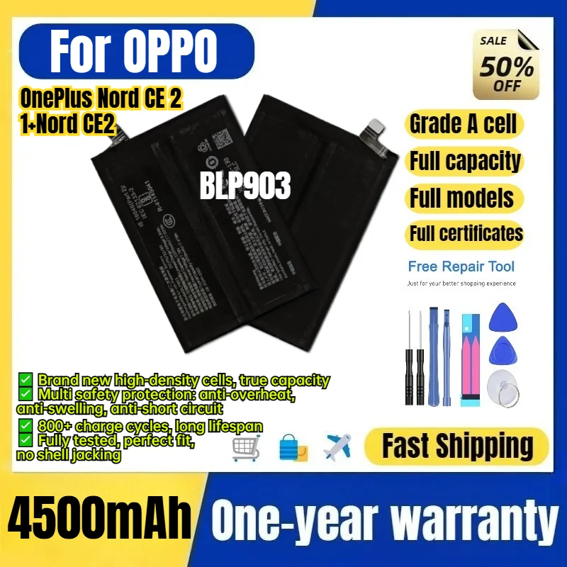 BLP903 for OPPO OnePlus Nord CE 2/1+Nord CE2 Phone Battery 0 Cycle High Capacity Battery Replacement Bateria Grade A Cell  Tools