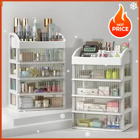 Desktop Drawer Cosmetic Organizer Transparent Box Large Capacity Four Dressing Table Lipstick Skin Care Products Storage Box