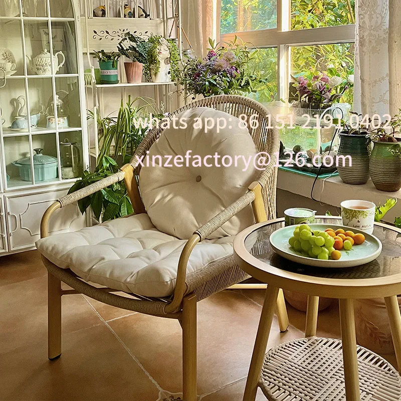 

Customizable balcony small table and chairs small apartment sofa recliner reading and drinking tea leisure chair rattan courtyar