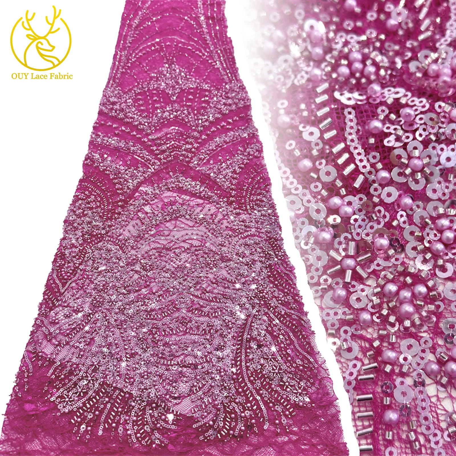 

African Beaded Sequins Lace Fabric 2025 High Quality French Nigerian Groom Embroidery Mesh Fabric Sewing Dress Wedding Dresses